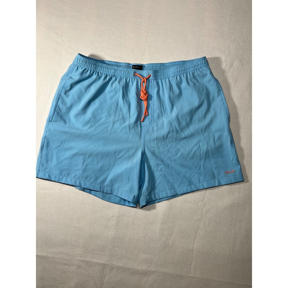 Huk Performance Fishing Shorts Mens Large Blue Elastic Waist Mesh Lined H2000132